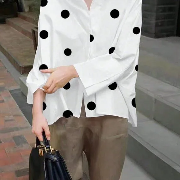 Casual Women's Polka Dot Long Sleeve blouse - Picture 5 of 9